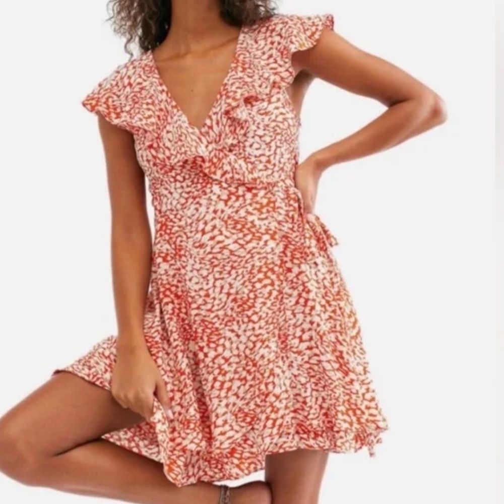 Free People French Quarter Flutter/Ruffled Collar Wrap Dress Small